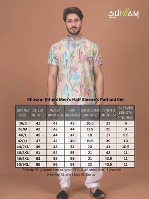 Multicolor Cotton Half Sleeves Pathani Set For Mens 5