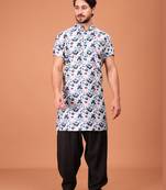 Multicolor Cotton Half Sleeves Pathani Set For Mens