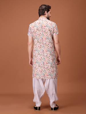 Multicolor Cotton Half Sleeves Pathani Set For Mens 2