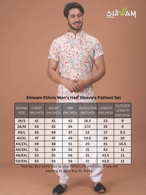Multicolor Cotton Half Sleeves Pathani Set For Mens 5