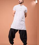 White Silk Half Sleeves Pathani Set For Mens