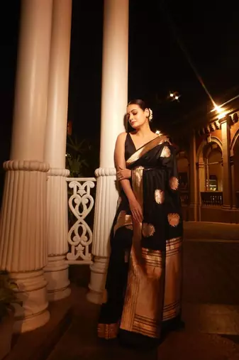 Black silk blend saree with blouse