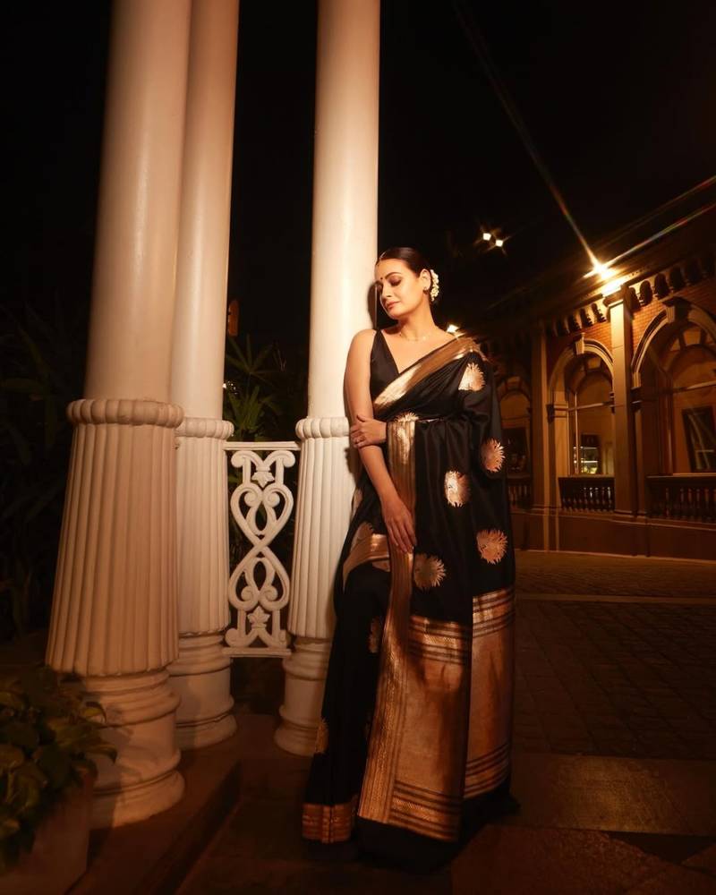 Black silk blend saree with blouse