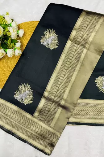 Black silk blend saree with blouse