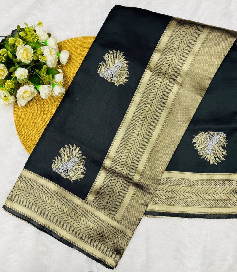 Black silk blend saree with blouse