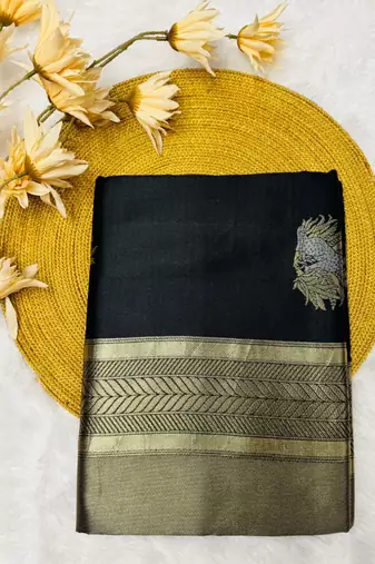 Black silk blend saree with blouse
