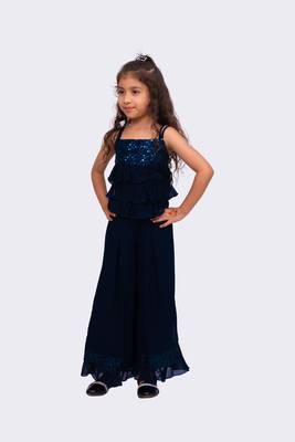 navy blue sleeveless  sequenced top with palazzo 1