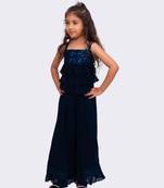 navy blue sleeveless  sequenced top with palazzo