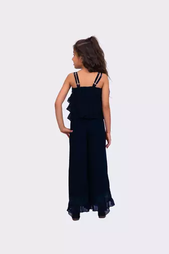 navy blue sleeveless  sequenced top with palazzo
