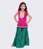 pink & green sleeveless cotton embellished top with sharara