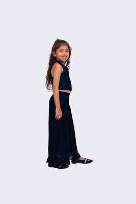 navy blue sleeveless halter neck embellished top with palazzo 1