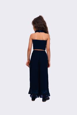navy blue sleeveless halter neck embellished top with palazzo 2