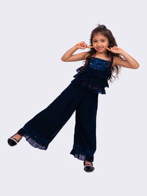 navy blue sleeveless  sequenced top with palazzo 3