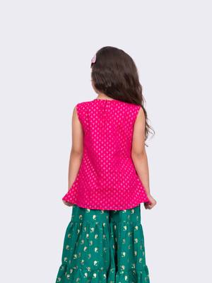 pink & green sleeveless cotton embellished top with sharara 3