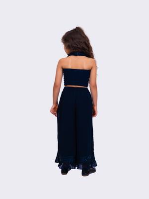 navy blue sleeveless halter neck embellished top with palazzo 3