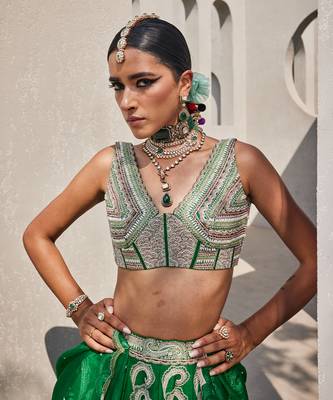 green silk embroidered Lehenga With Dupatta 3
