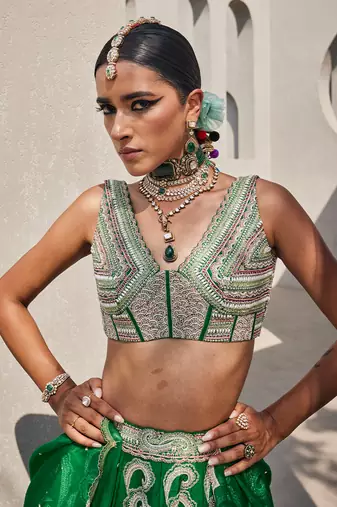 green silk embroidered Lehenga With Dupatta