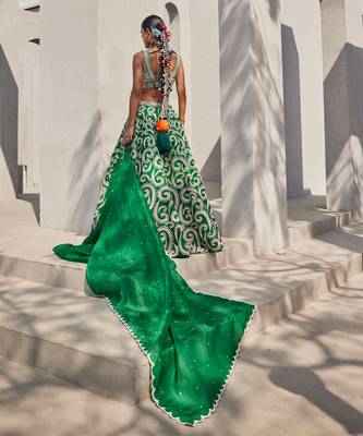 green silk embroidered Lehenga With Dupatta 4