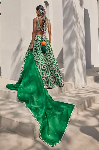 green silk embroidered Lehenga With Dupatta