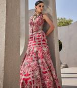 red silk embroidered Lehenga