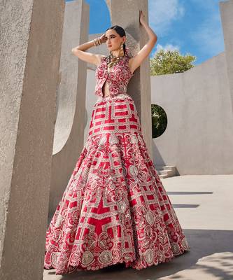 red silk embroidered Lehenga 2