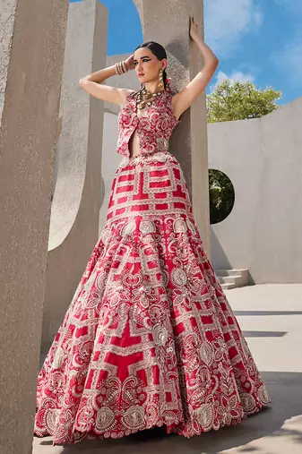 red silk embroidered Lehenga