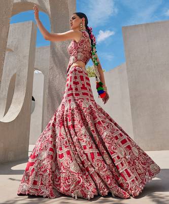 red silk embroidered Lehenga 3