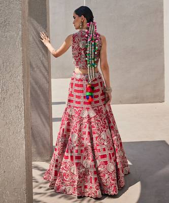 red silk embroidered Lehenga 4