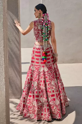 red silk embroidered Lehenga
