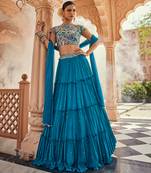 blue cotton embroidered Lehenga With & Dupatta