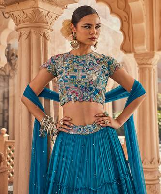 blue cotton embroidered Lehenga With & Dupatta 2