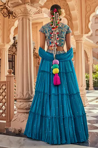 blue cotton embroidered Lehenga With & Dupatta