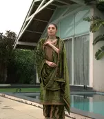 Green Designer Velvet Pakistani Unstitched Suit Set