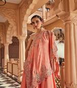 Peach silk embroidered asymmetrical kaftan
