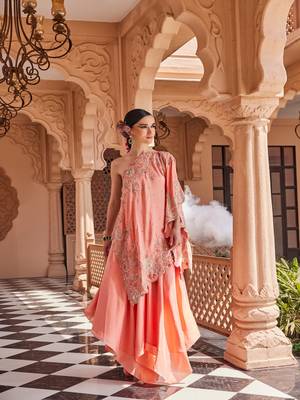 Peach silk embroidered asymmetrical kaftan 3