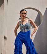 Blue georgette silk embroidered jumpsuit