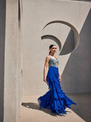Blue georgette silk embroidered jumpsuit 2