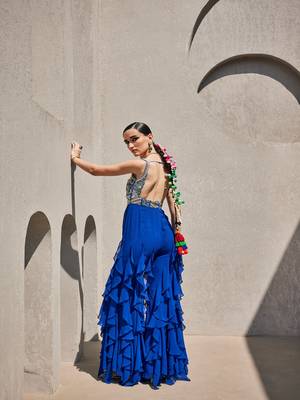 Blue georgette silk embroidered jumpsuit 3