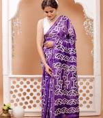 Purple   batik print chanderi saree with blouse piece