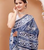 Grey   batik print chanderi saree with blouse piece