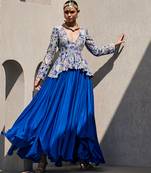 Blue chiffon silk embroidered gown