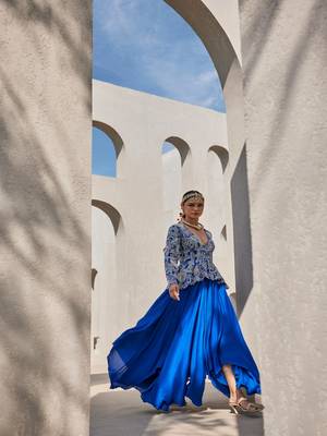 Blue chiffon silk embroidered gown 2