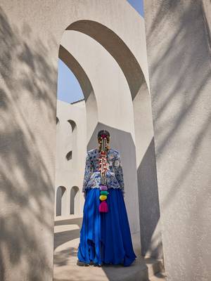 Blue chiffon silk embroidered gown 3