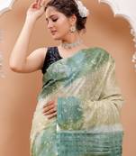 Off white  soft cotton cloud print saree with blouse piece
