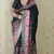 Black tussar silk blend zari woven printed saree