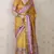 Yellow tussar silk blend zari woven printed saree