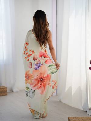 Grey chinon printed saree 2
