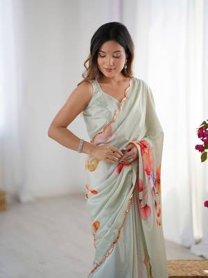 Grey chinon printed saree 3