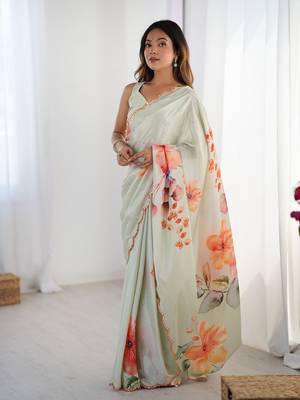 Grey chinon printed saree 4