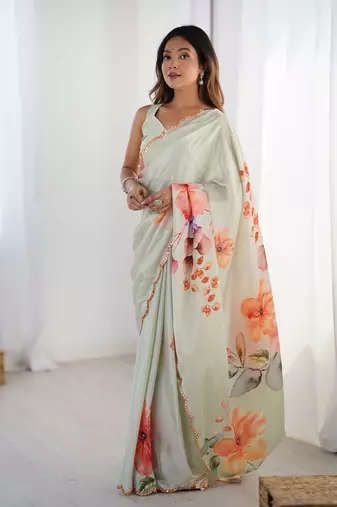 Grey chinon printed saree